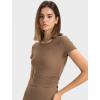 imageYvette Womens Short Sleeve Crop Tops Slim Fit Breathable Cropped Athletic Shirts Gym Casual Workout Basic TeeBrown