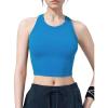 imageYvette Longline High Neck Sports Bras for Women Racerback Padded Crop Tank Top with Built in Bra Workout YogaBlue