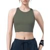 imageYvette Longline High Neck Sports Bras for Women Racerback Padded Crop Tank Top with Built in Bra Workout YogaGreen