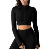 imageYvette Womens Athletic Full Zip Workout Jacket with Thumb Holes Running Yoga Slim Fit Cropped JacketBlack