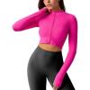 imageYvette Womens Athletic Full Zip Workout Jacket with Thumb Holes Running Yoga Slim Fit Cropped JacketRose Red