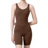 imageYvette Womens Shapewear Jumpsuits Built in Bra Tummy Control Bodycon Bodysuits Yoga Workout Rompers ShortsCoffee