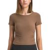 imageYvette Womens Short Sleeve Crop Tops Slim Fit Breathable Cropped Athletic Shirts Gym Casual Workout Basic TeeBrown