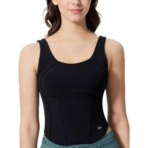 imageYvette Athletic Tank Tops for Women Built in Bra Workout Yoga Padded Basic Cami Shirts Gym Tennis PickleballBlack