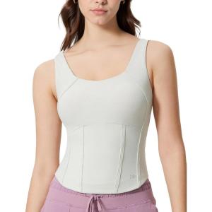 imageYvette Athletic Tank Tops for Women Built in Bra Workout Yoga Padded Basic Cami Shirts Gym Tennis PickleballWhite