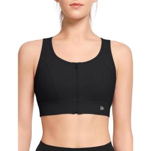 imageYvette Front Zipper Sports Bras for Women High Support Large Bust Supportive Racerback Sports Bra High Impact for RunningBlack