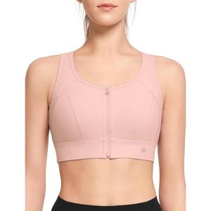 imageYvette Front Zipper Sports Bras for Women High Support Large Bust Supportive Racerback Sports Bra High Impact for RunningPink