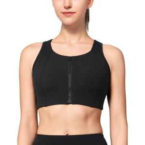 imageYvette High Impact Sports Bras for Women Zip Front Racerback Supportive Bras for Large BustBlack