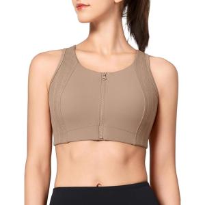 imageYvette High Impact Sports Bras for Women Zip Front Racerback Supportive Bras for Large BustBrown