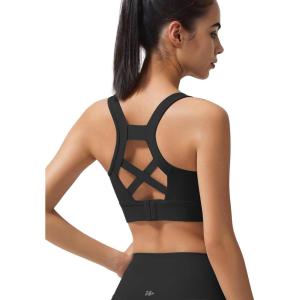 imageYvette High Support Sports Bras for Women Sewn in Padding Racerback Sports Bra High Impact No Bounce for Large BreastsBlack