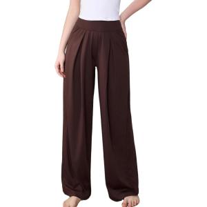 imageYvette High Waisted Wide Leg Pants for Women Lightweight Casual Athletic Pants Loose Fit Lounge Travel WorkBrown