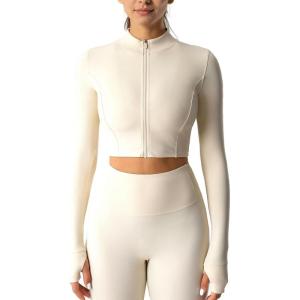 imageYvette Womens Athletic Full Zip Workout Jacket with Thumb Holes Running Yoga Slim Fit Cropped JacketApricot