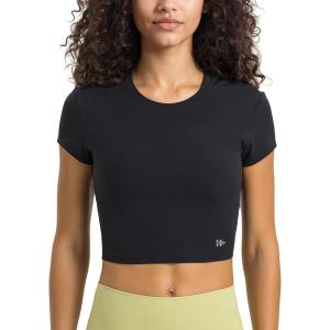 imageYvette Womens Athletic TShirts Workout Crop Top Short Sleeve Running Basic Tee Gym Casual Cropped ShirtsBlack