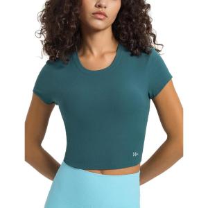 imageYvette Womens Athletic TShirts Workout Crop Top Short Sleeve Running Basic Tee Gym Casual Cropped ShirtsGreen