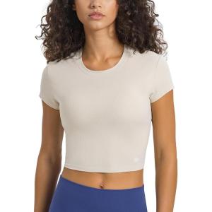 imageYvette Womens Athletic TShirts Workout Crop Top Short Sleeve Running Basic Tee Gym Casual Cropped ShirtsOffwhite