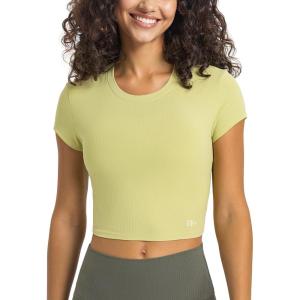 imageYvette Womens Athletic TShirts Workout Crop Top Short Sleeve Running Basic Tee Gym Casual Cropped ShirtsYellow