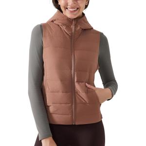 imageYvette Womens Hooded Lightweight Warm Windproof Zip Up Sleeveless Jacket for Hiking Golf RunningBrown