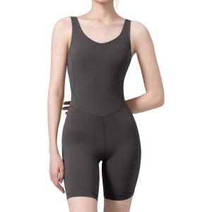 imageYvette Womens Shapewear Jumpsuits Built in Bra Tummy Control Bodycon Bodysuits Yoga Workout Rompers ShortsGrey