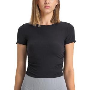 imageYvette Womens Short Sleeve Crop Tops Slim Fit Breathable Cropped Athletic Shirts Gym Casual Workout Basic TeeBlack