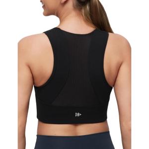 imageYvette Yoga Bra Racerback ampamp Mesh Panels Square Neck Fixed Cups Sports Bra for Women Light Support Workout Tank TopBlack