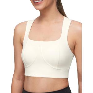 imageYvette Yoga Bra Racerback ampamp Mesh Panels Square Neck Fixed Cups Sports Bra for Women Light Support Workout Tank TopWhite