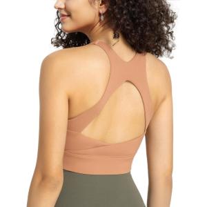 imageYvette Yoga Sports Bras for Women Full Support Open Back Sports Bra Crop Tank with Removable PadsPink