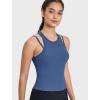 imageYvette Racerback Crop Top with Removable Built in Bra Thin Straps Sports Bra for WomenBlue