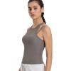 imageYvette Racerback Crop Top with Removable Built in Bra Thin Straps Sports Bra for WomenGrey