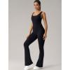 imageYvette Womens Backless Jumpsuits Built in Bra Gym Workout Yoga Rompers Flare Leggings Bodycon BodysuitsBlack