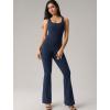 imageYvette Womens Backless Jumpsuits Built in Bra Gym Workout Yoga Rompers Flare Leggings Bodycon BodysuitsBlue