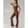 imageYvette Womens Backless Jumpsuits Built in Bra Gym Workout Yoga Rompers Flare Leggings Bodycon BodysuitsCoffee