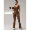 imageYvette Womens Backless Jumpsuits Built in Bra Gym Workout Yoga Rompers Flare Leggings Bodycon BodysuitsCoffee