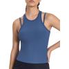 imageYvette Racerback Crop Top with Removable Built in Bra Thin Straps Sports Bra for WomenBlue