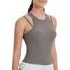 imageYvette Racerback Crop Top with Removable Built in Bra Thin Straps Sports Bra for WomenGrey