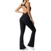 imageYvette Womens Backless Jumpsuits Built in Bra Gym Workout Yoga Rompers Flare Leggings Bodycon BodysuitsBlack