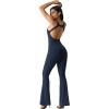 imageYvette Womens Backless Jumpsuits Built in Bra Gym Workout Yoga Rompers Flare Leggings Bodycon BodysuitsBlue