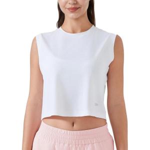 imageYvette Womens Sleeveless Crop Tank Tops Athletic Breathable Lightweight Workout Tennis Yoga Running Tee ShirtsWhite