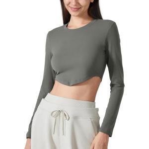 imageYvette Womens Workout Athletic TShirts Long Sleeve Running Basic Tee Top Gym Casual Cropped ShirtsArmy Green