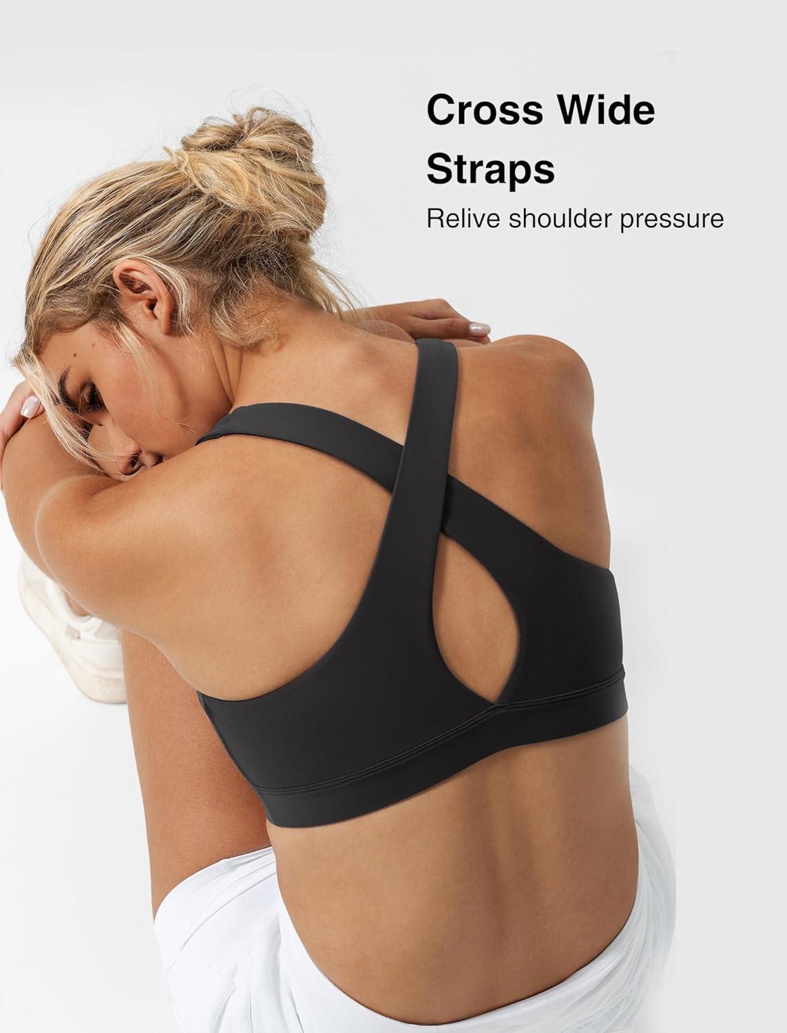 imageYvette Criss Cross Back Yoga Bra with Removable Pad Sports Bras for Women Light Support SexyBlack