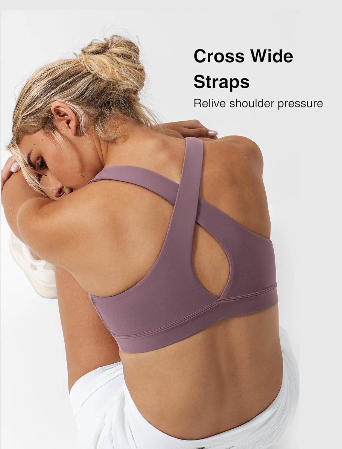imageYvette Criss Cross Back Yoga Bra with Removable Pad Sports Bras for Women Light Support SexyPurple