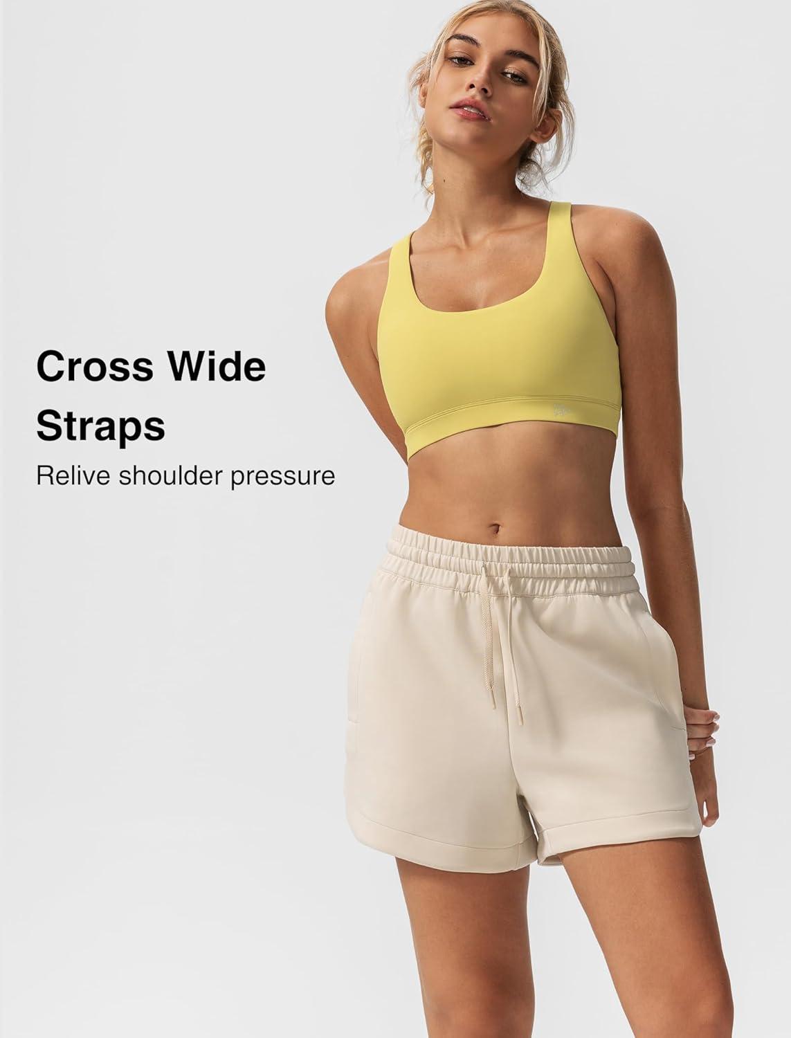 imageYvette Criss Cross Back Yoga Bra with Removable Pad Sports Bras for Women Light Support SexyYellow