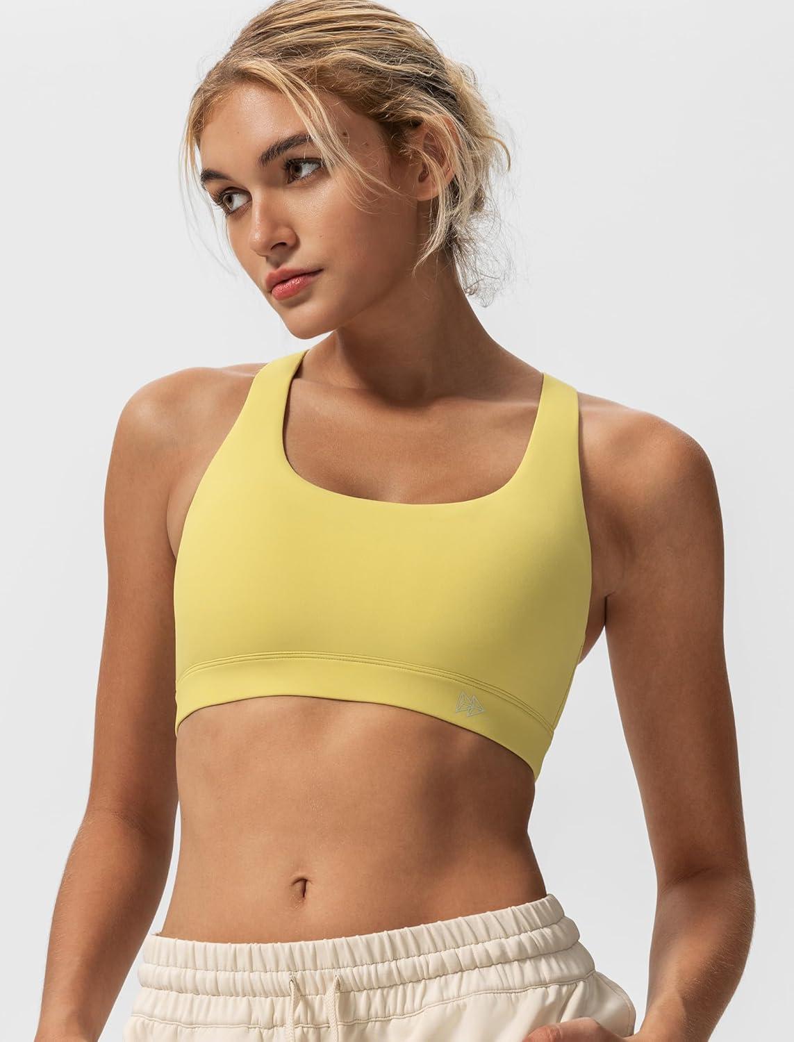 imageYvette Criss Cross Back Yoga Bra with Removable Pad Sports Bras for Women Light Support SexyYellow