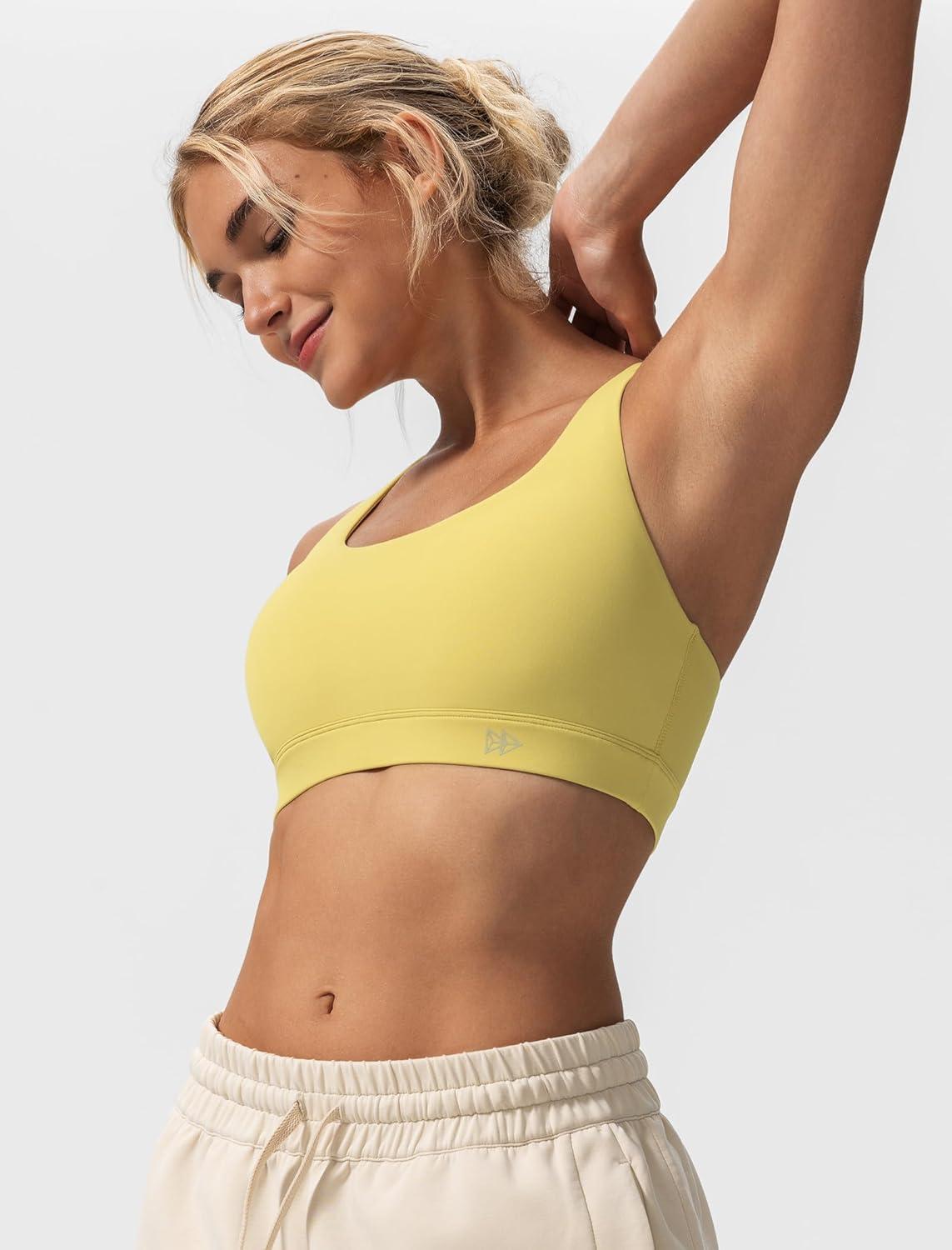 imageYvette Criss Cross Back Yoga Bra with Removable Pad Sports Bras for Women Light Support SexyYellow