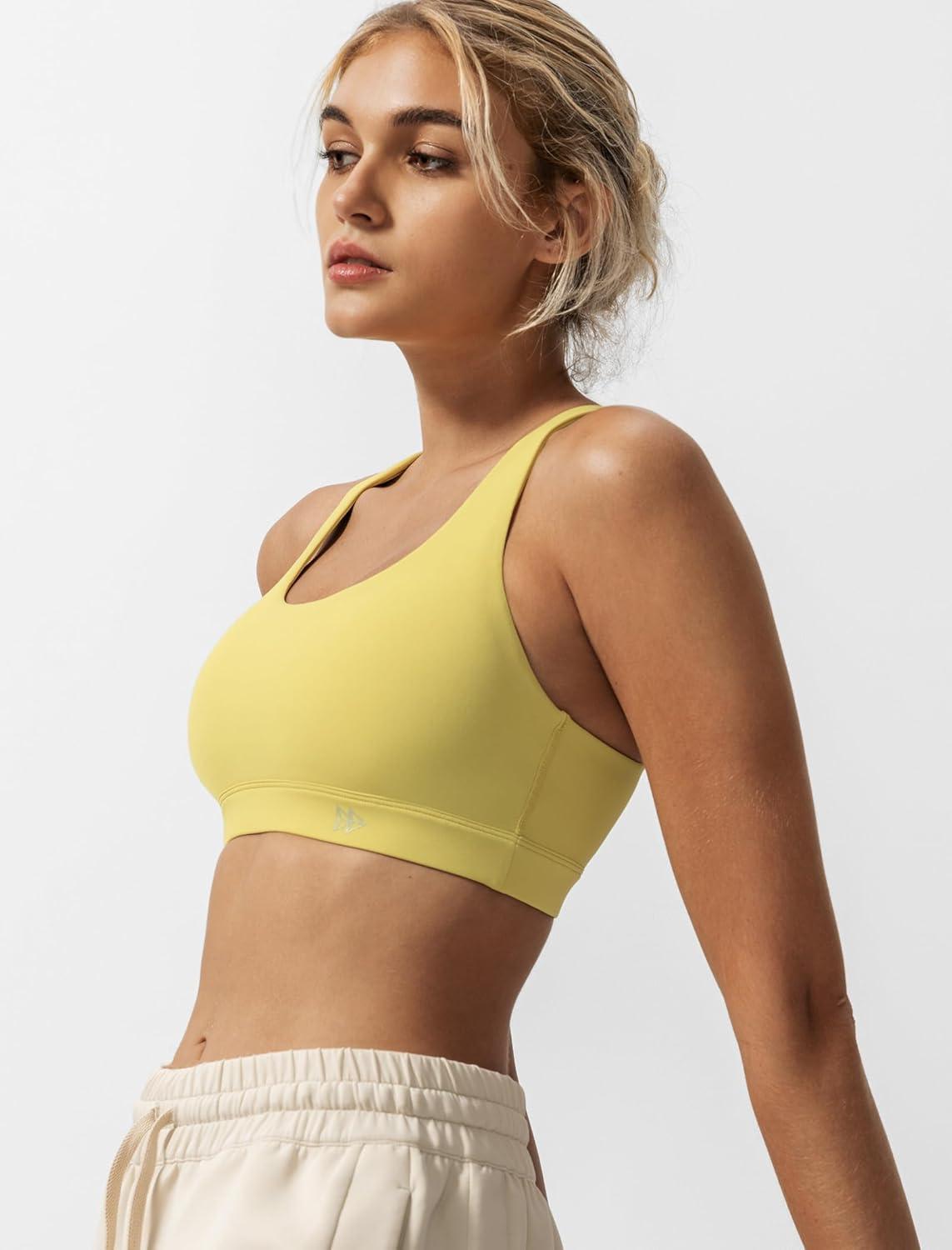 imageYvette Criss Cross Back Yoga Bra with Removable Pad Sports Bras for Women Light Support SexyYellow