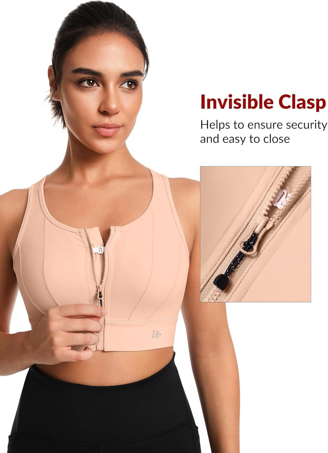 imageYvette Front Closure Sports Bras for Women High Support Large Bust Supportive Sports Bra High Impact for RunningPastel Pink