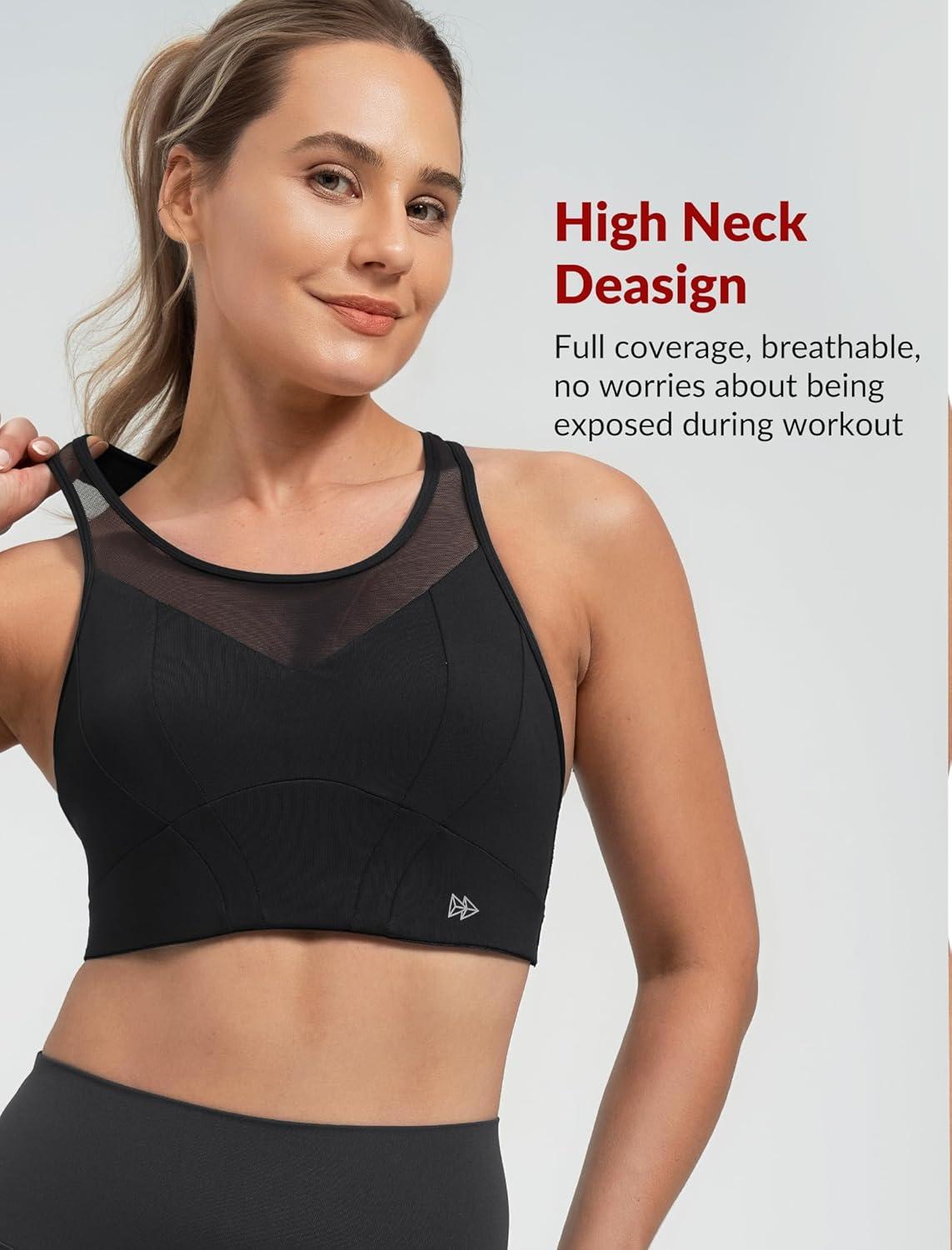 imageYvette Racerback High Neck Sports Bra High Support Sports Bras for Women No Bounce Soft Moisture Wicking Supportive RunningBlack
