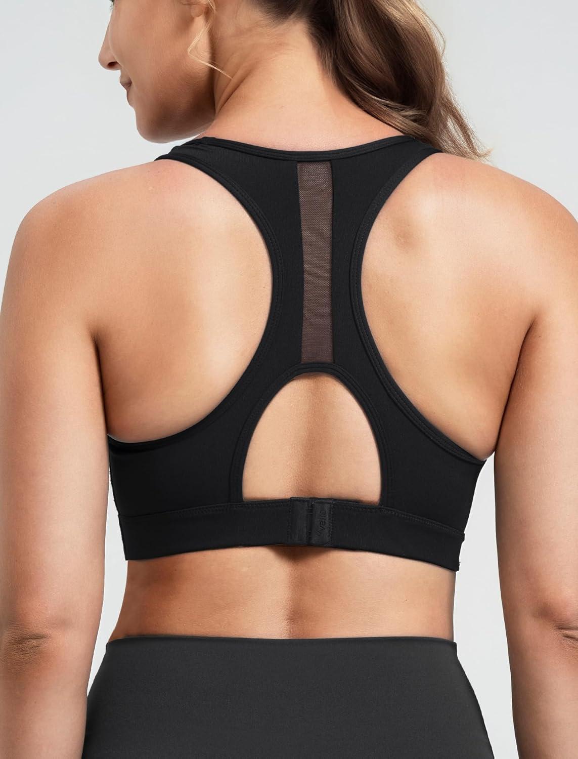 imageYvette Racerback High Neck Sports Bra High Support Sports Bras for Women No Bounce Soft Moisture Wicking Supportive RunningBlack