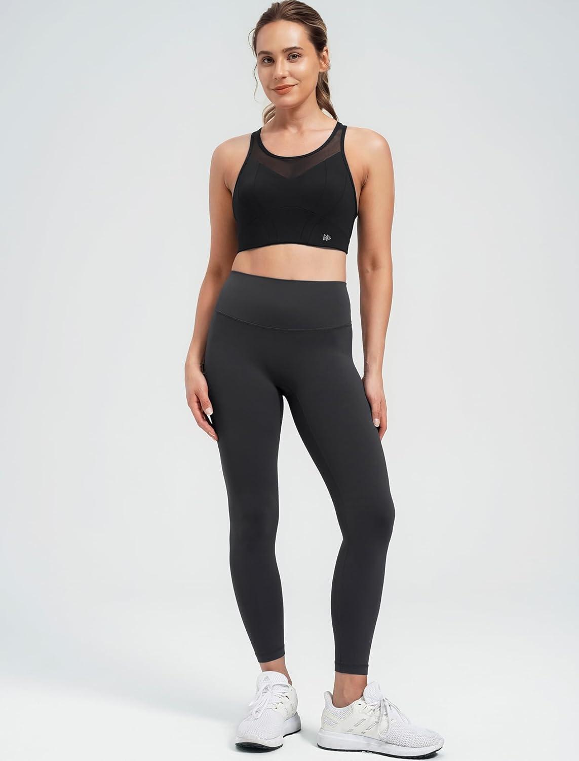 imageYvette Racerback High Neck Sports Bra High Support Sports Bras for Women No Bounce Soft Moisture Wicking Supportive RunningBlack