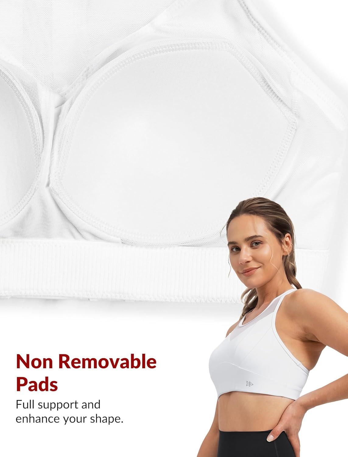 imageYvette Racerback High Neck Sports Bra High Support Sports Bras for Women No Bounce Soft Moisture Wicking Supportive RunningWhite