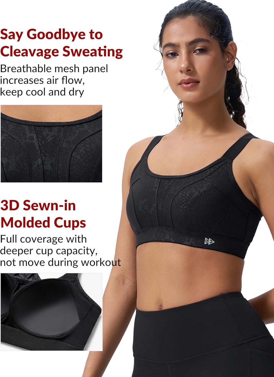 imageYvette Sports Bra High Impact Adjustable Criss Cross Back Full Support for Large Bust No BounceBlack Printed